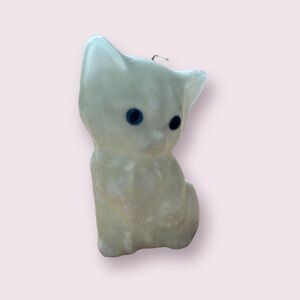Vintage White Cat With Blue Eyes Wax Single Wick Candle Accent Decor 5” Tall